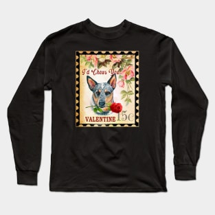 Australian cattle dog Vintage Valentine Funny Dog With Rose Long Sleeve T-Shirt